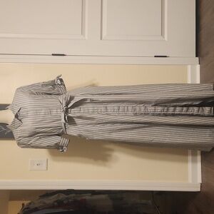Calvin Klein maxi button up pinstripe gray/ white dress, size 12